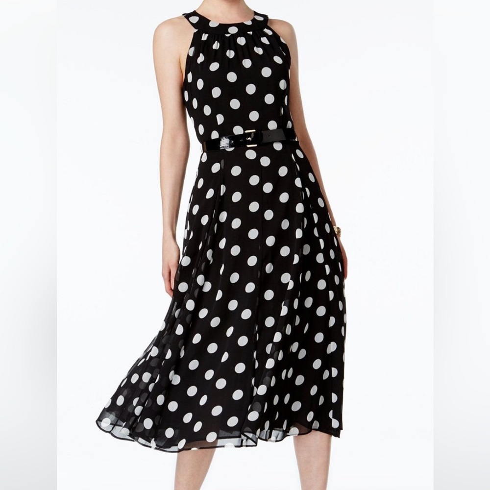 New, w/o tags. Tommy Hilfiger Sleeveless fit & flair v-neck dress with belt.
